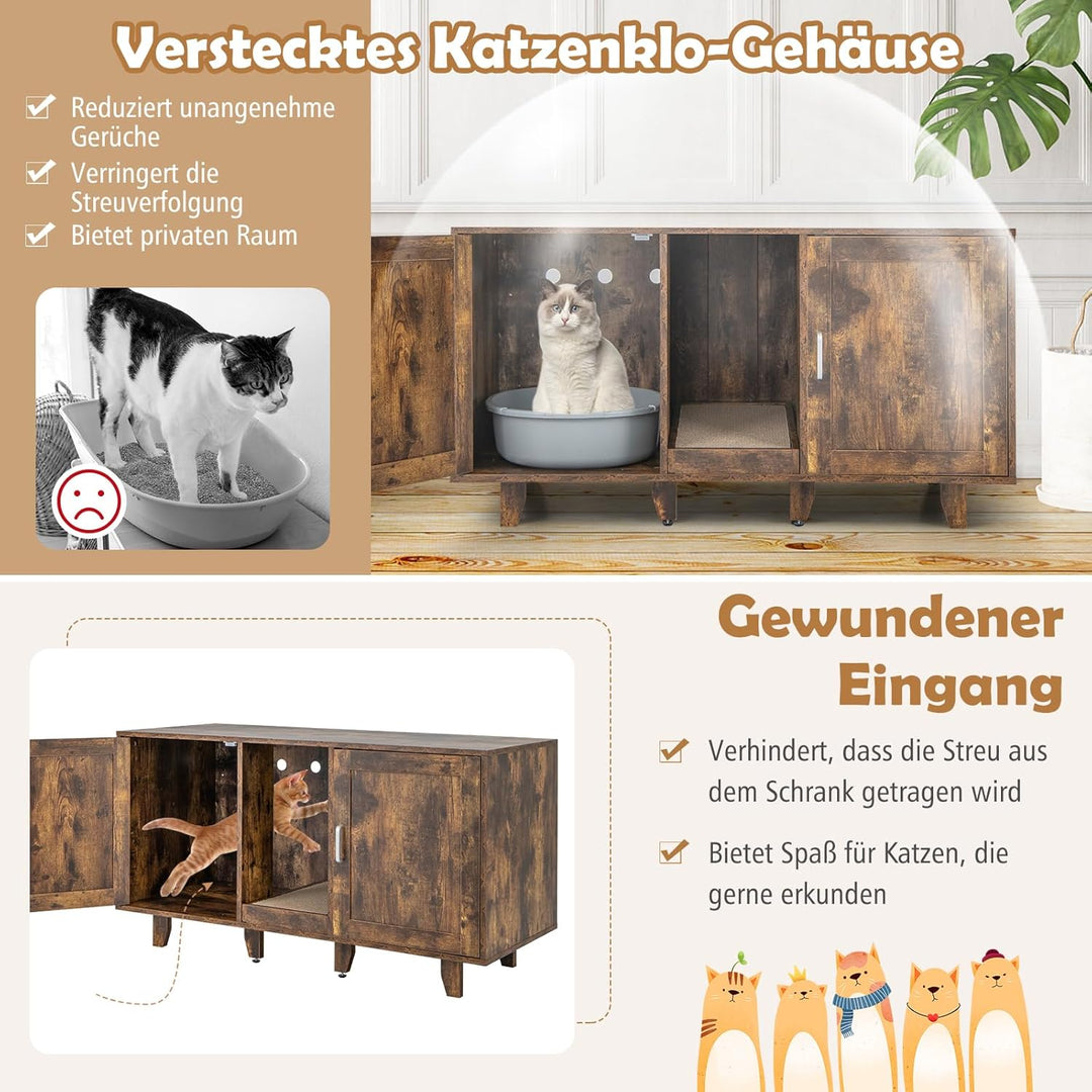 COSTWAY Katzenklo Schrank für 2 Katzen, Katzenschrank für Katzentoilette, Katzenhaus mit 2 Türen & K