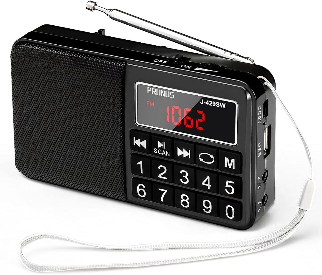 PRUNUS J-429SW Tragbares Radio klein FM/AM(MW)/SW,Grosse Gummierte Knöpfe&Display Digital Radio für