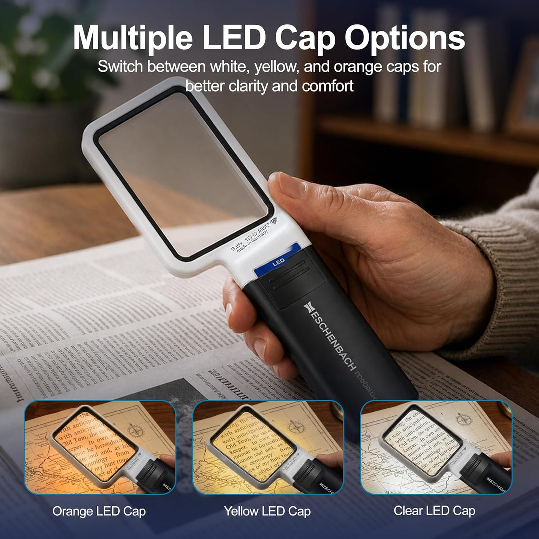 Eschenbach OPTIK Lupe Handlupe mit LED-Beleuchtung mobiluxLED 75x50mm, 15113, 3,5 x Vergrösserung, 7