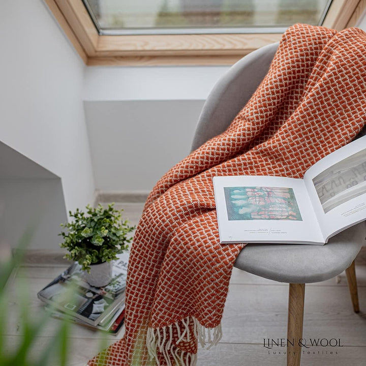 Linen & Cotton Warme Weiche Decke Wolldecke Wohndecke Kuscheldecke Sofia mit Fransen -100% Reine Neu