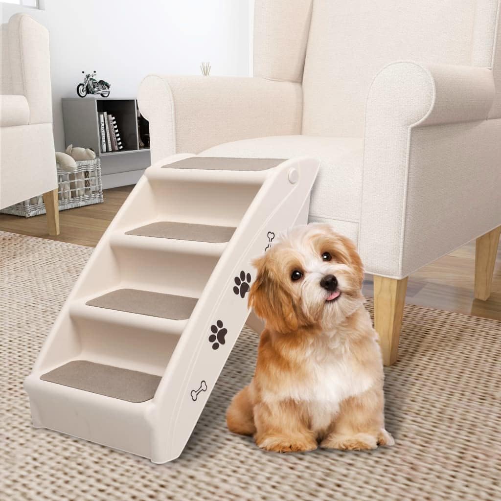 vidaXL Hundetreppe Klappbar Creme Haustiertreppe Katzentreppe Einstiegshilfe, Creme
