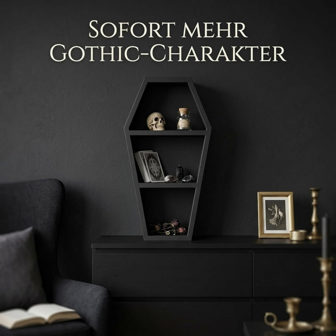 Sargregal aus Holz, Gothic-Dekoration, Hexenregal, Oddities Hängeregal, Sarg Make-up Regal. Gothic-D