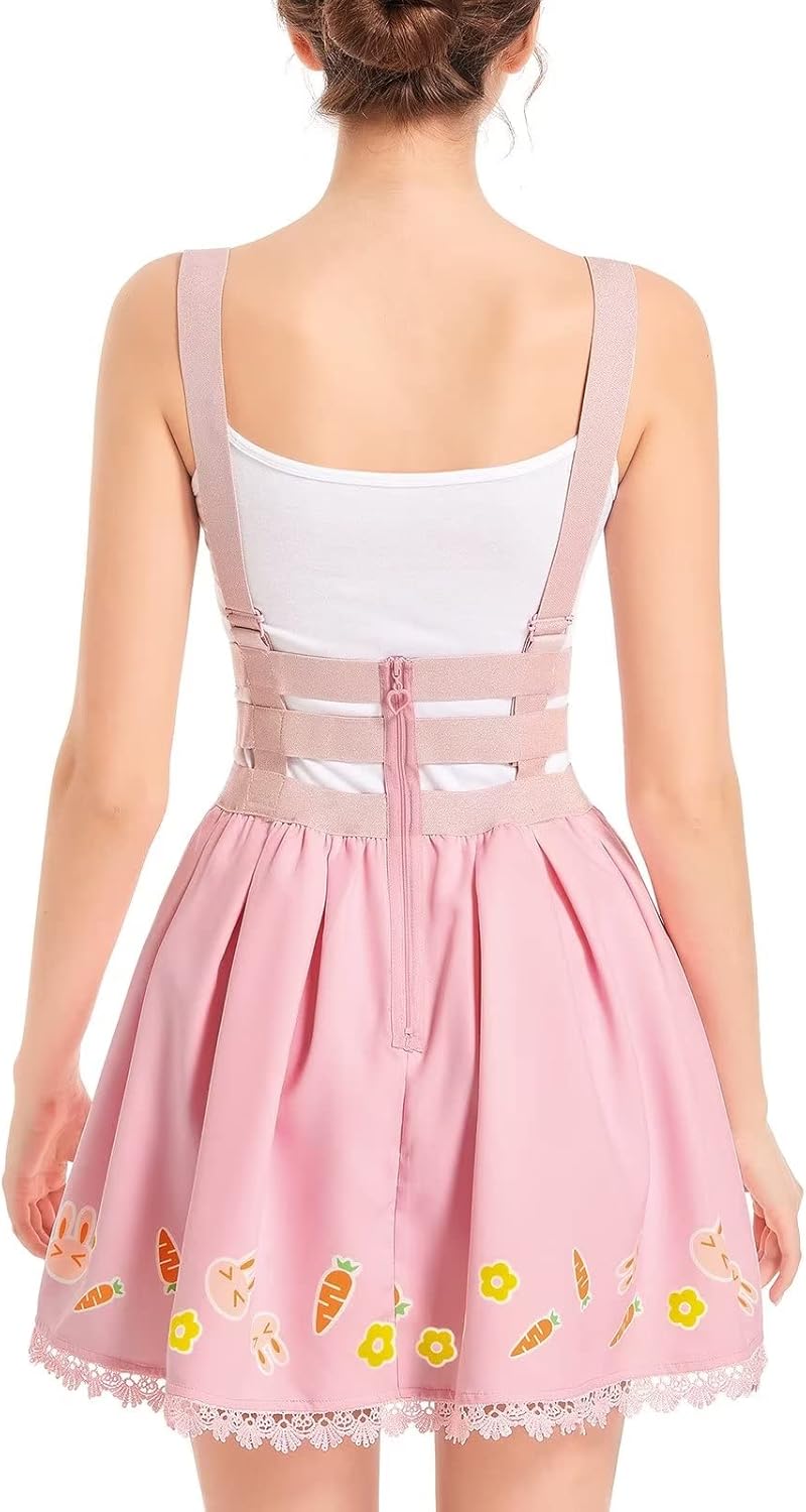 Landofgenie Damen Overalls Kawaii Rock Rosa Röcke High Waisted Mini Rock Overall Rock Romper Plus Si