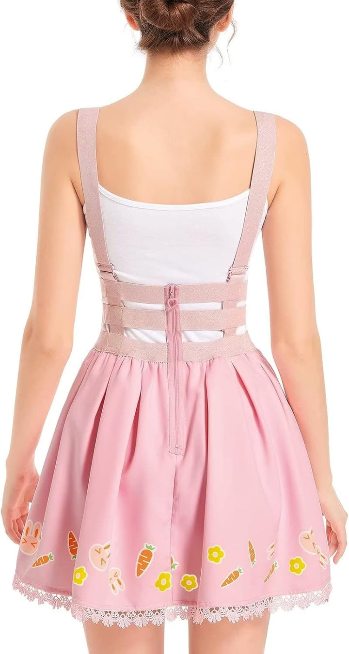 Landofgenie Damen Overalls Kawaii Rock Rosa Röcke High Waisted Mini Rock Overall Rock Romper Plus Si