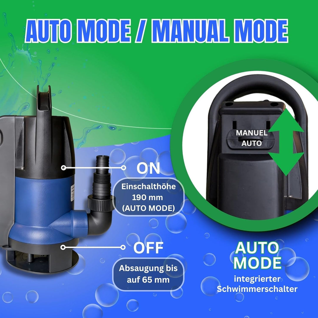 Schmutzwasserpumpe 555 Watt, Tauchpumpe 10.000 L/h 0,7 Bar Druck >>7m Förderhöhe