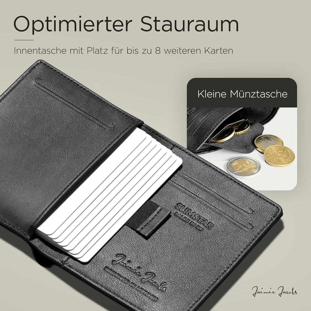 Jaimie Jacobs SLIMSTAR Geldbeutel dünne Geldbörse echtes Leder Slim Wallet Hochformat RFID-Schutz He