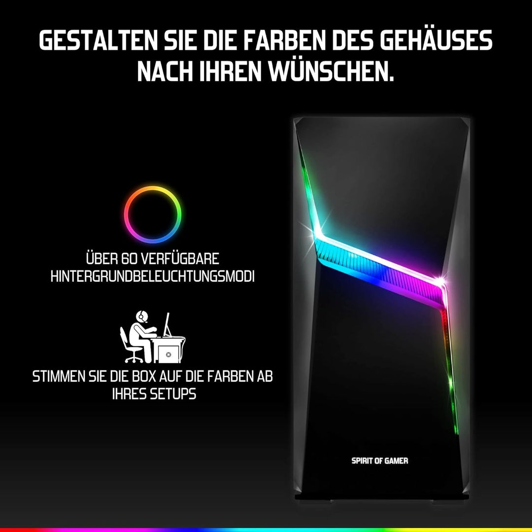 Spirit of Gamer - Clone 4 - PC Gehäuse RGB mit Durchsichtiger Wand Aus Gehärtetem Glas - Erstellen S