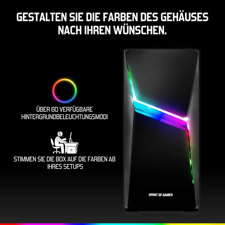 Spirit of Gamer - Clone 4 - PC Gehäuse RGB mit Durchsichtiger Wand Aus Gehärtetem Glas - Erstellen S