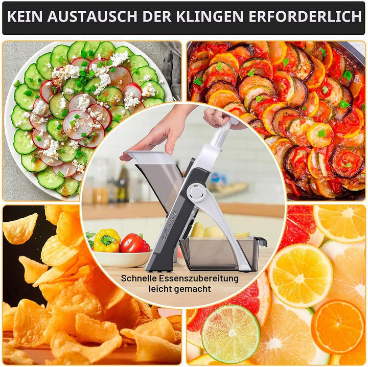 Update Sicherer Mandolinenschneider für die Küche, Zerkleinerer, Gemüseschneider mit grösserem Behäl