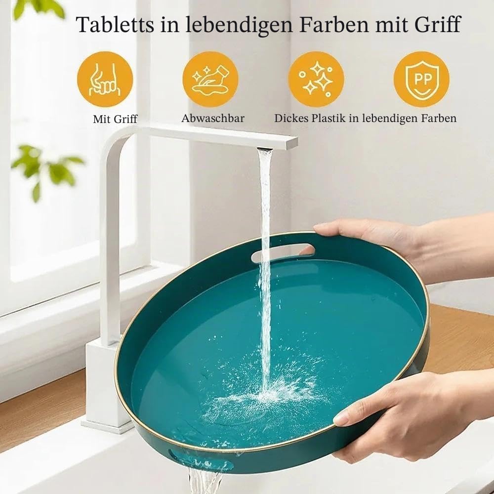 Simmer Stone Rundes Tablett aus Kunststoff, dekoratives Tablett, runder Kunststoff mit Griffen, mode