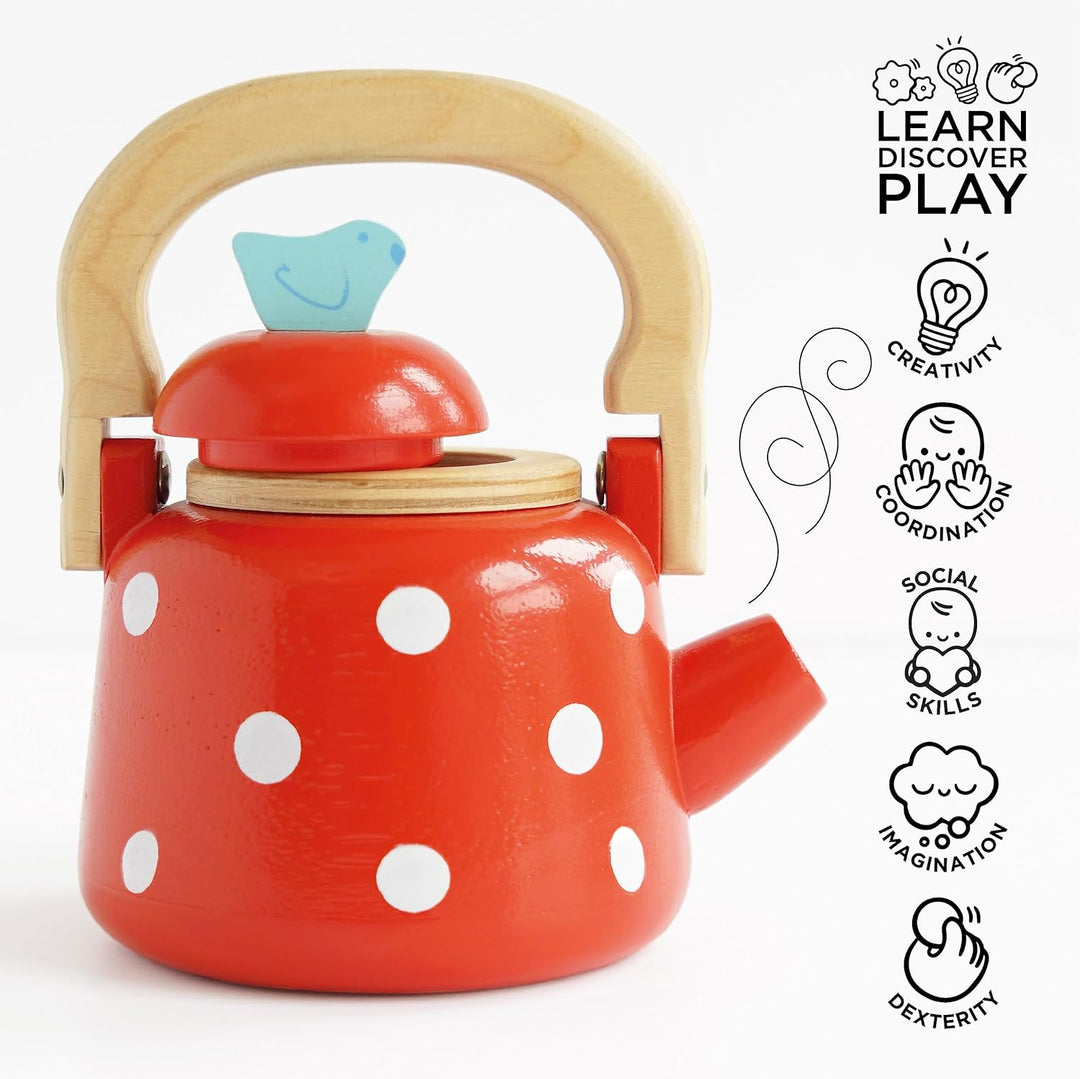 Le Toy Van – Honeybake Küchen-Rollenspiel Wasserkessel „Dotty“ aus Holz – Frühstücks-Spielset | Roll