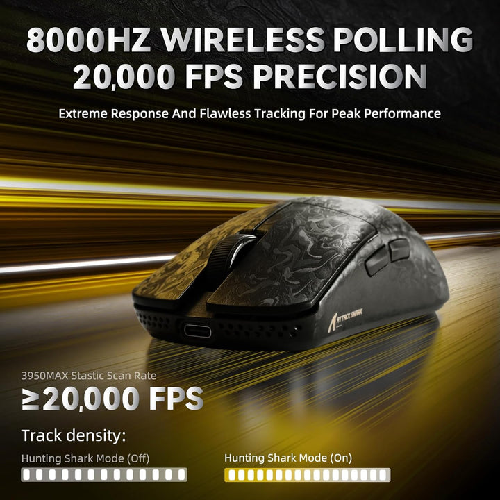 ATTACK SHARK R11 Ultra Carbonfaser 8000Hz Kabellose Gaming-Maus, 49g Superlight, 42000 DPI, 20000 FP