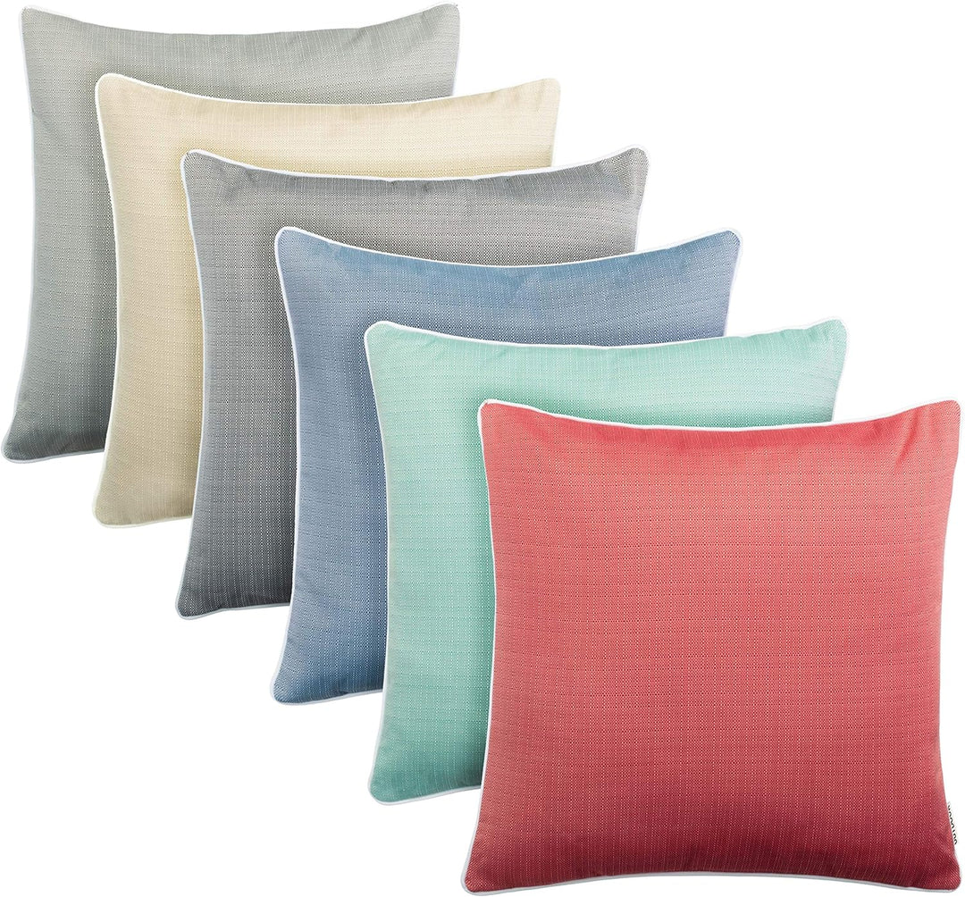 Brandsseller 6er Set Outdoor Kissen 45x45 cm – Wetterfeste Zierkissen mit Paspel in Walzoptik – Wass