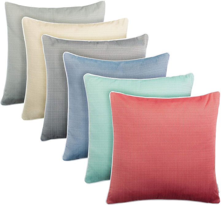 Brandsseller 6er Set Outdoor Kissen 45x45 cm – Wetterfeste Zierkissen mit Paspel in Walzoptik – Wass