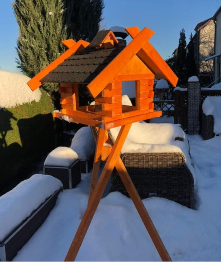 Rechteckiges Vogelhaus M - XL wetterfest aus Holz Vogel Futterstelle Haus mit und ohne Ständer (Grös