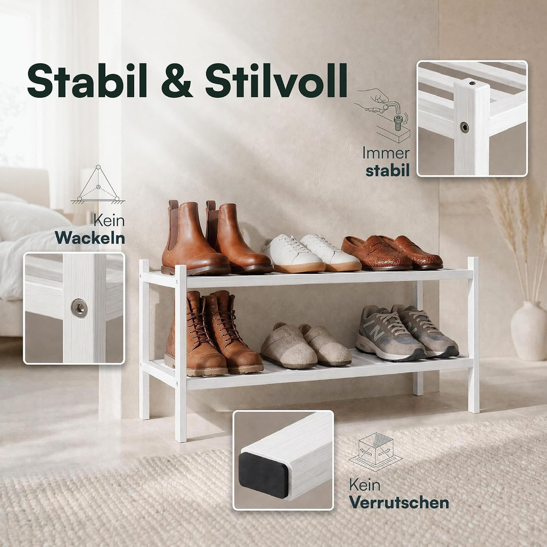 Schuhregal aus Bambus, Schuhablage mit 2 Ebenen, 68 x 28 x 32 cm, Erweiterbar Stapelbar, Schuhschran