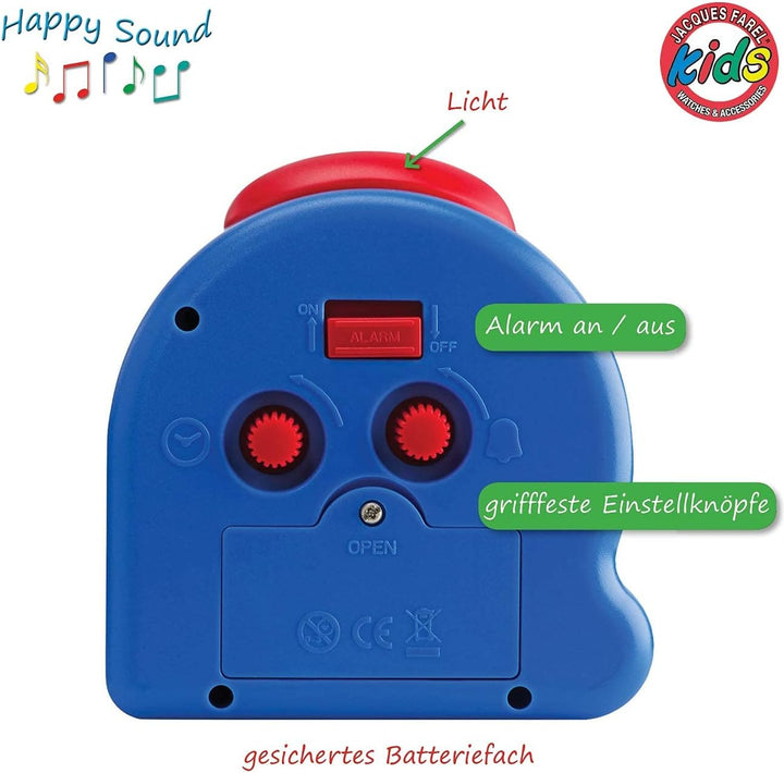 JACQUES FAREL HappySound Soundwecker Kinderwecker Blau mit Polizei Sound Sirene, Lautstärkeregelung