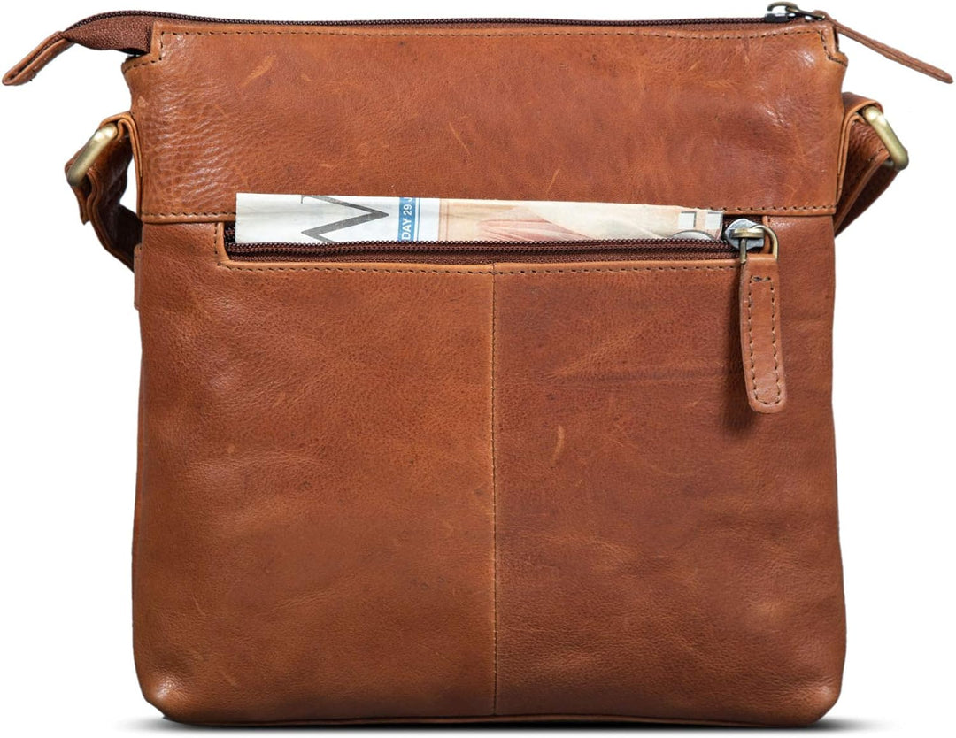 ROYALZ 'Madison' Vintage Handtasche Damen Umhängetasche klein kompakte Ledertasche Schultertasche Te