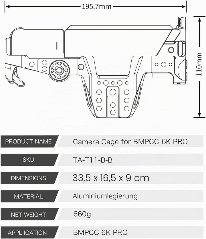 Tilta Basic Kit kompatibel mit BMPCC 6K Pro Full Camera Cage Abnehmbares Design Leicht Kompakt Langl