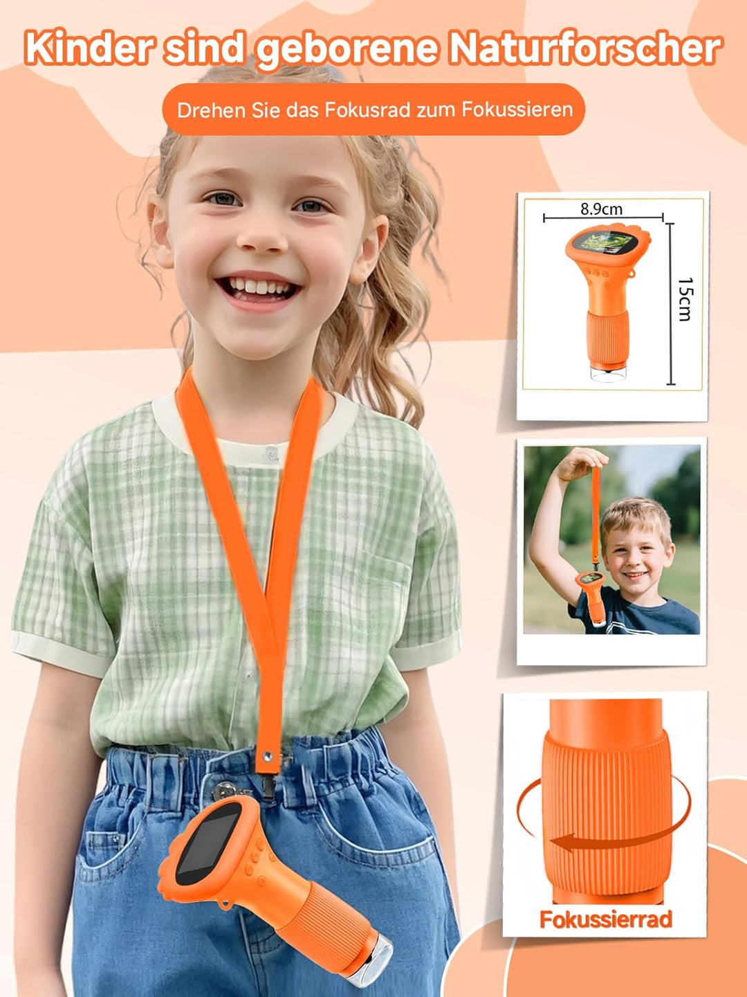 Mikroskop für Kinder, Digitales Mikroskop mit 2,0" IPS-Bildschirm Lupe 200x Vergrösserung, 8 LED Lig