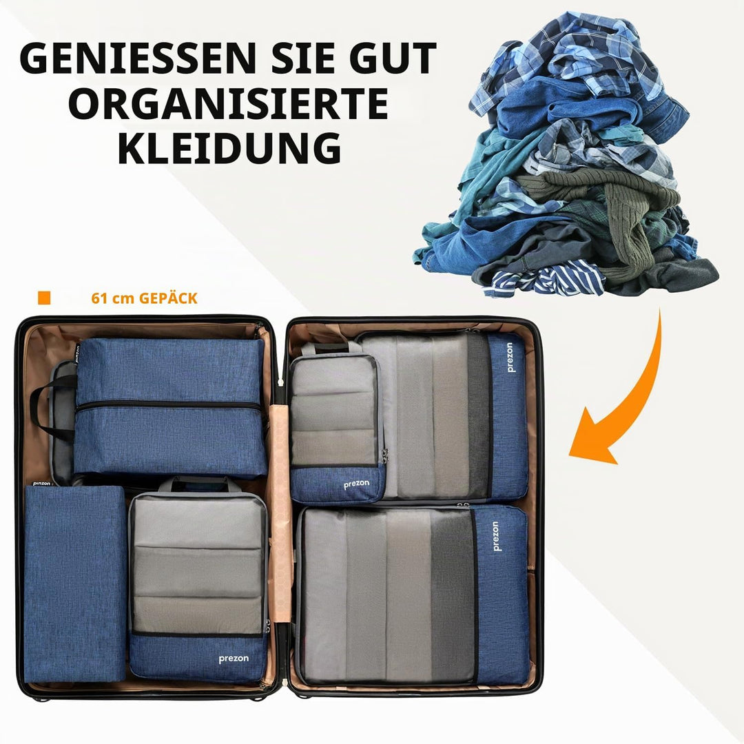 Prezon Komprimierbaren Packwürfeln mit Reiseschuhtasche und Wäschesack, Erweiterbarer Koffer-Organiz