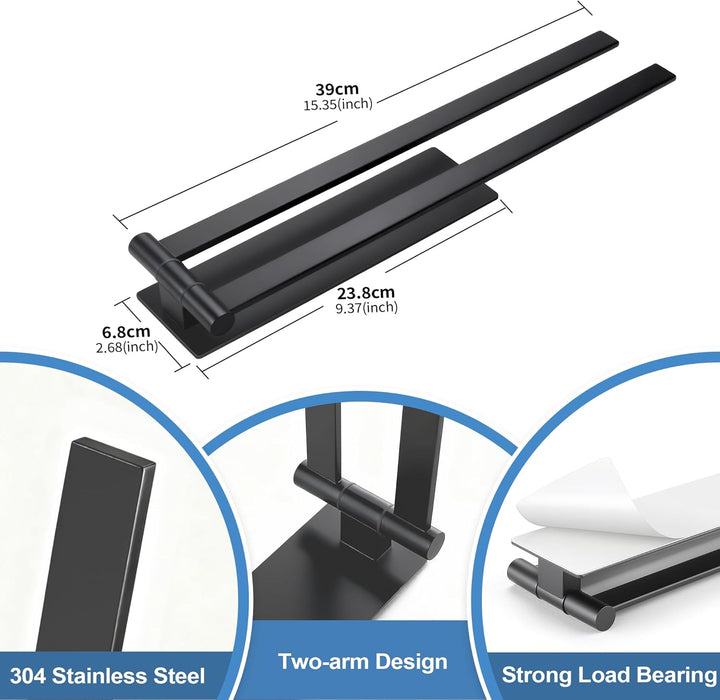 Handtuchhalter Selbstklebend ohne Bohren 2-Armig Edelstahl 304 Schwenkbar 180° Wandmontage Badetuchh