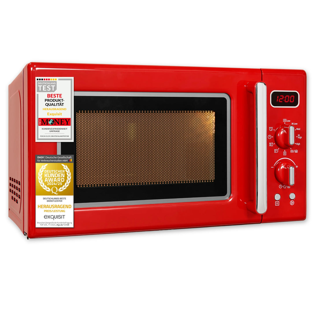 Exquisit Retro Mikrowelle RMW720-3GDIG rot | 20 Liter | 1000 Watt Grill | Digitale Anzeige | Rot | D