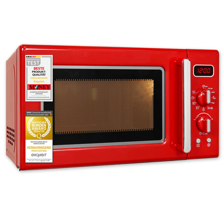 Exquisit Retro Mikrowelle RMW720-3GDIG rot | 20 Liter | 1000 Watt Grill | Digitale Anzeige | Rot | D