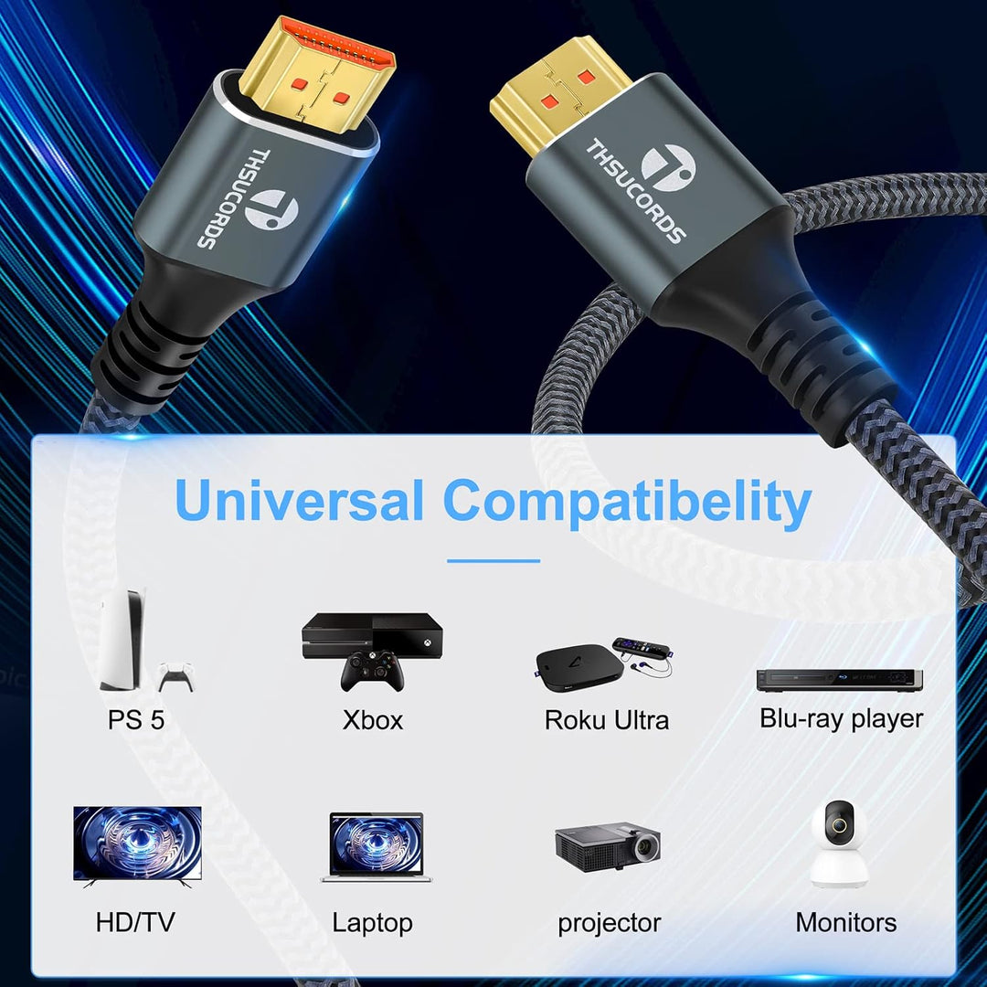 Thsucords 8K 4K HDMI-Kabel, 1M, 3 Stück, geflochtenes Hochgeschwindigkeits-HDMI-zu-HDMI-2.1-Kabel, u