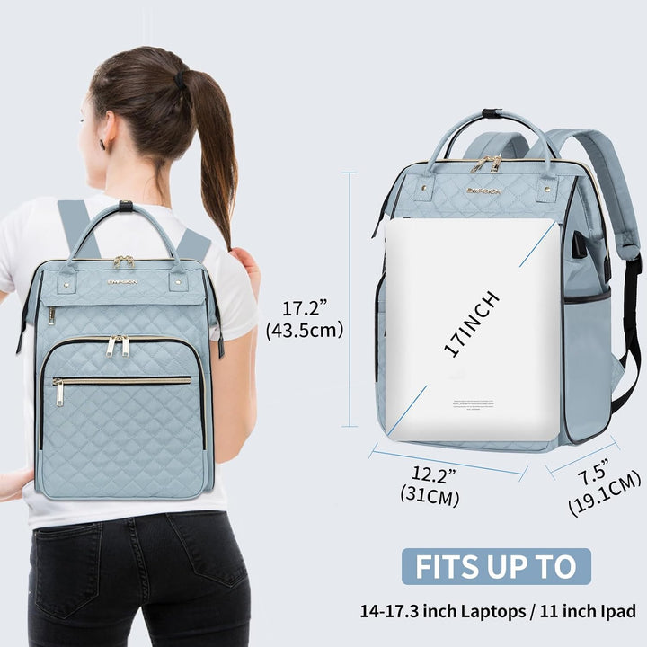 EMPSIGN Laptop-Rucksack für Damen, Gesteppt, hellblau, 17 inch, Arbeit, Reisen, Laptop, Uni 17" Blau