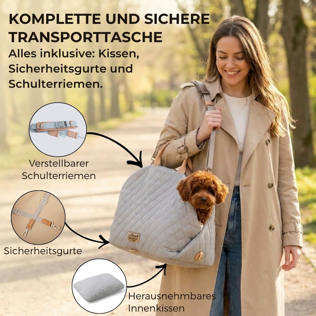 Hundetransporttasche fürs Auto, Auto-Hundesitz, Katzentransporttasche mit Schultergurt und Sicherhei