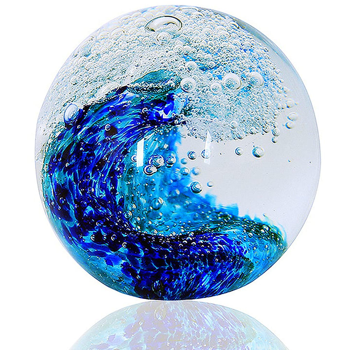 EUSTUMA Handgeblasene Glasfiguren, Kugel, Ozeanwellen, Büro-Briefbeschwerer, Glas für Schreibtisch,