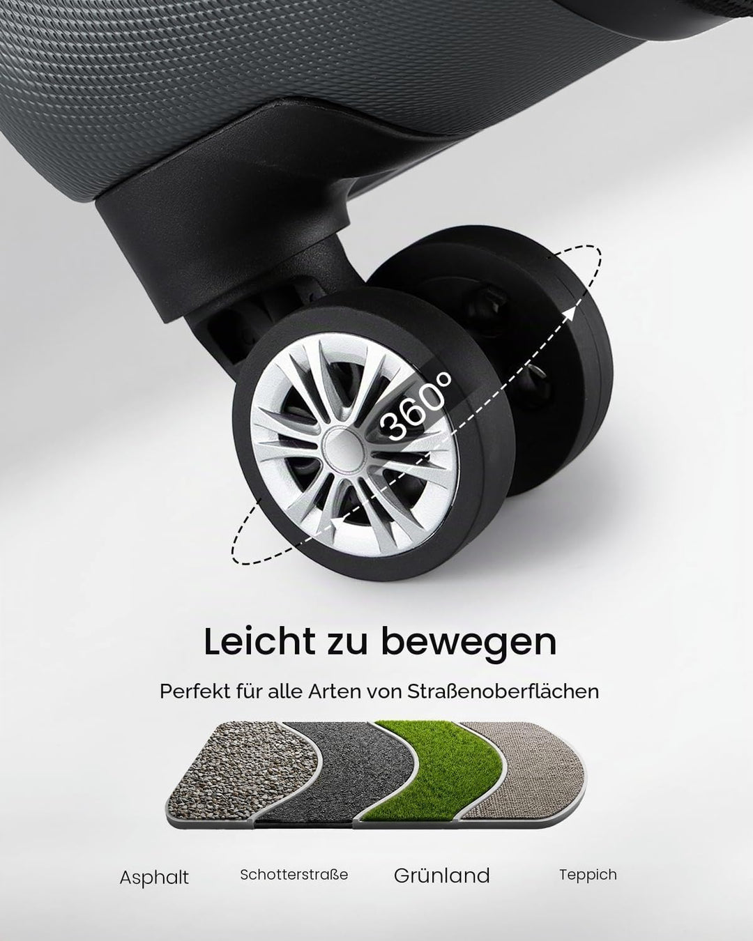 KONO Hartschale Gepäck Leichten ABS Reisekoffer Rollenkoffer 4 Rollen Grau L, Grau L