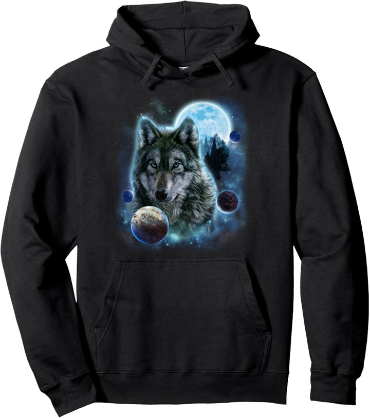 Planeten im Sonnensystem umkreisen den Grauen Wolf Pullover Hoodie