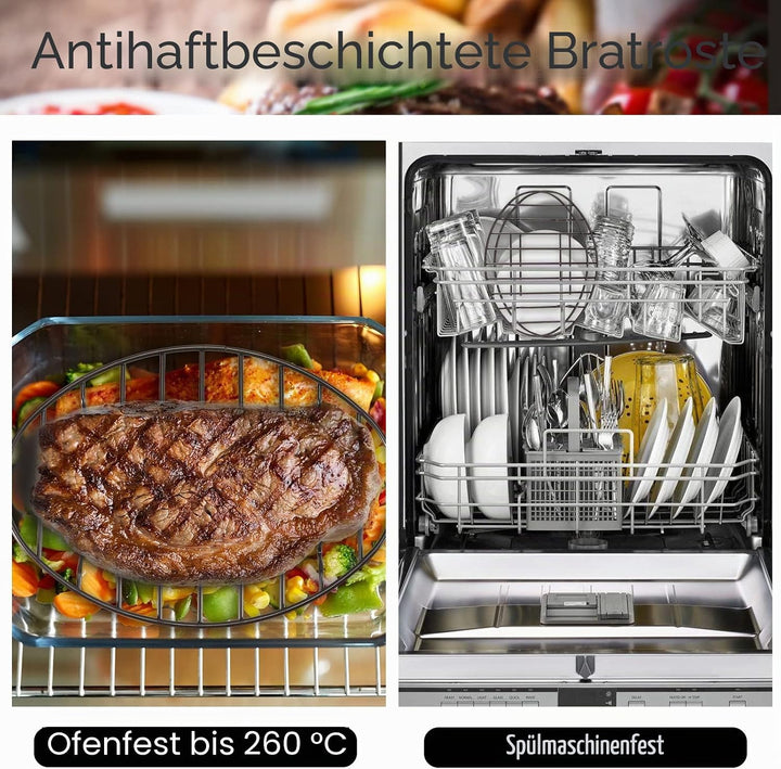 Fivebop 2 Stück Bräter, oval, antihaftbeschichtet, Edelstahl, Kühlregal, Grill, Kochen, Backen, Gril