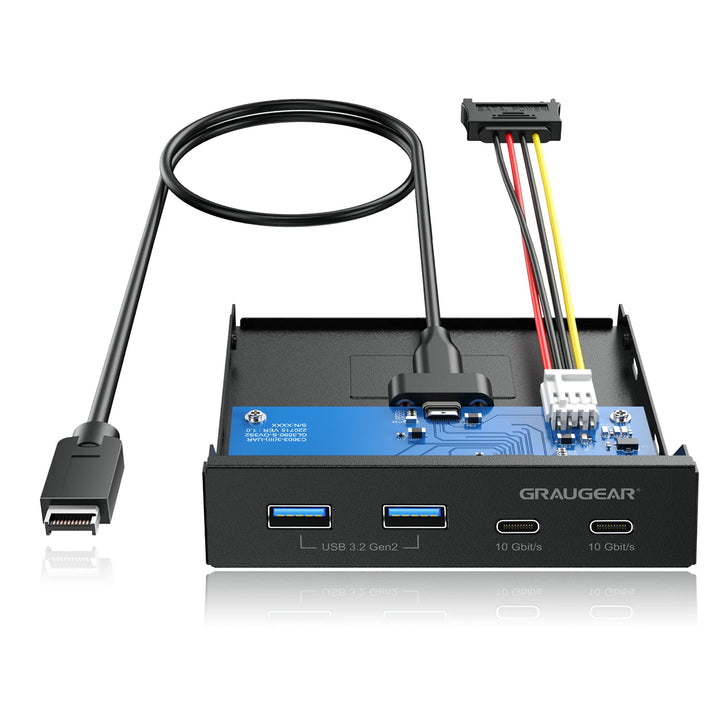 GRAUGEAR | 4 Anschlüsse 10Gbit/s Front-Panel | 2X USB-C+2X USB-A USB3.2 Gen2 HUB | Frontblende für 3