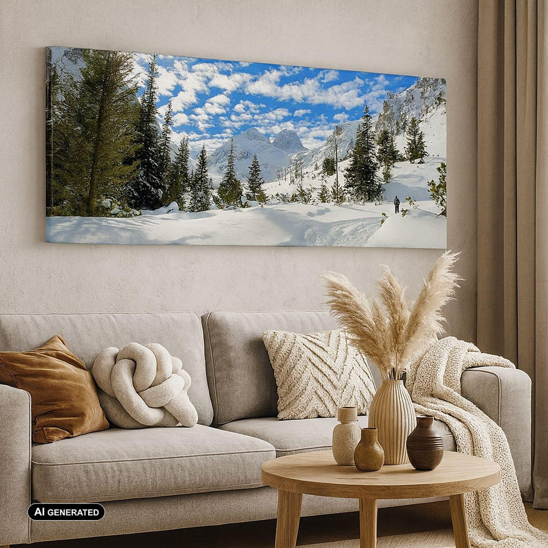 Panorama Bilder auf Leinwand 100x40cm Leinwandbild Tal Wolken Lawine Sport Gross Wanddeko Bild Schla