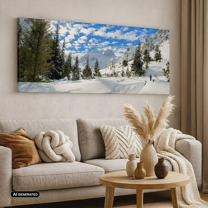Panorama Bilder auf Leinwand 100x40cm Leinwandbild Tal Wolken Lawine Sport Gross Wanddeko Bild Schla