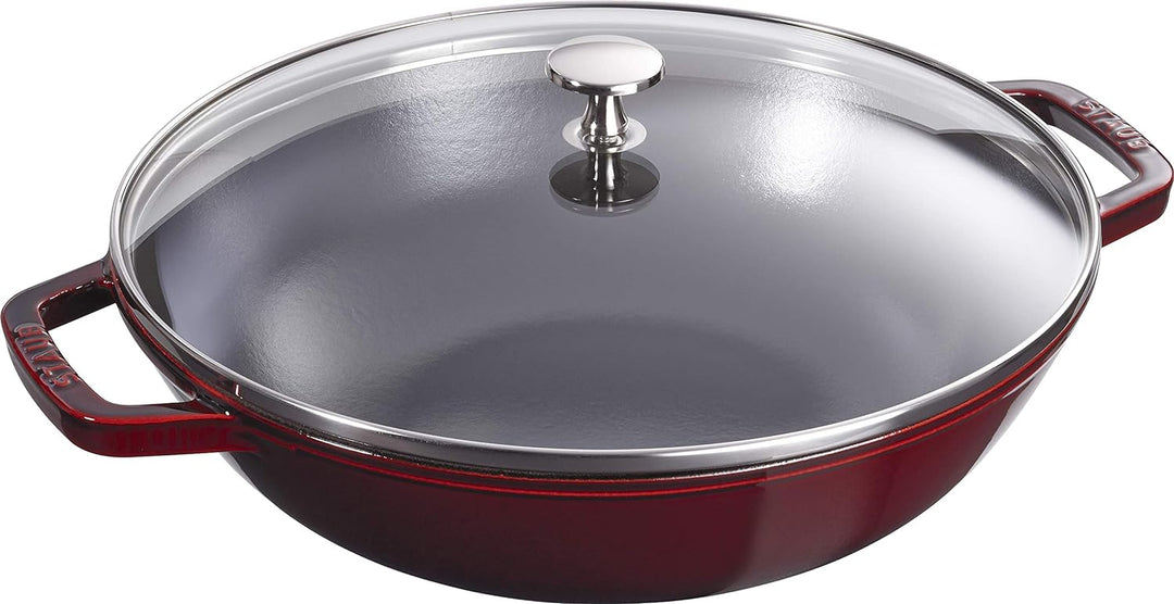 STAUB Wok aus Gusseisen, 30cm, inkl. Glasdeckel, Induktionsgeeignet, Grenadine-rot