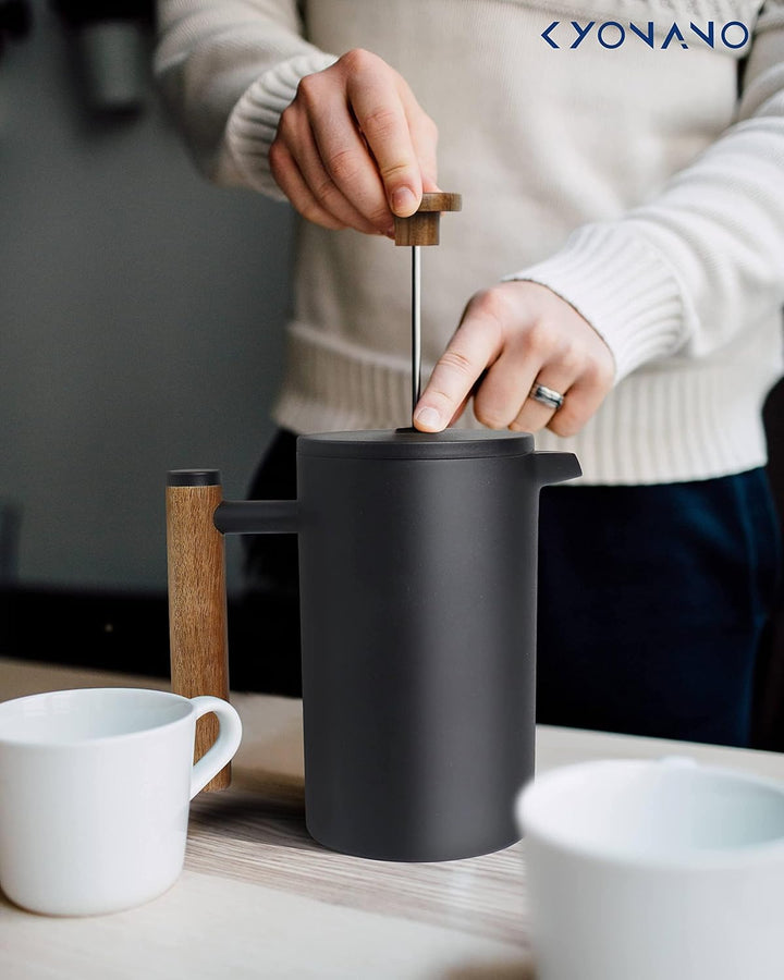 KYONANO French Press 0,6 Liter | Thermo Kaffeebereiter aus Edelstahl, Kaffee Camping für 2-3 Tassen,