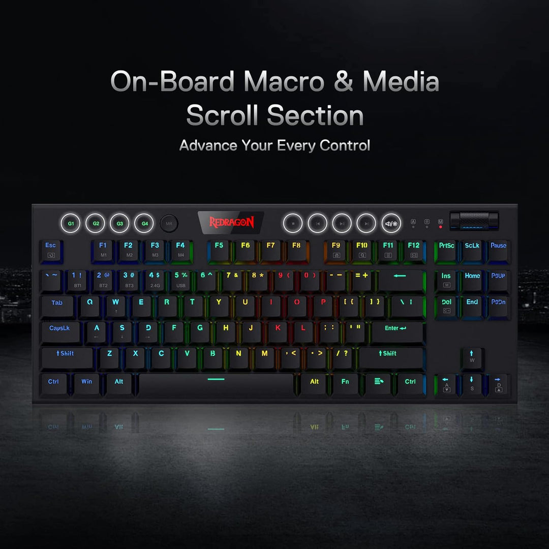 Redragon K621 Horus TKL RGB-Tastatur, 5.0 BT/2.4 Ghz/Kabelgebunden Drei Modi 80% Low Profile Mechani