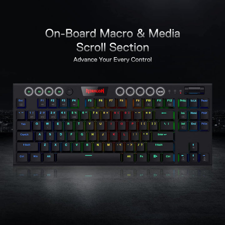 Redragon K621 Horus TKL RGB-Tastatur, 5.0 BT/2.4 Ghz/Kabelgebunden Drei Modi 80% Low Profile Mechani