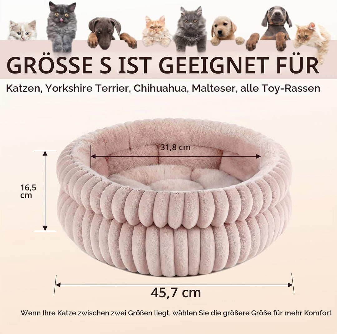 EDMIENS Katzenbett, Waschbar Indoor Katzenbett Flauschig, Rund Katzenkissen, zweiseitig Innenkissen