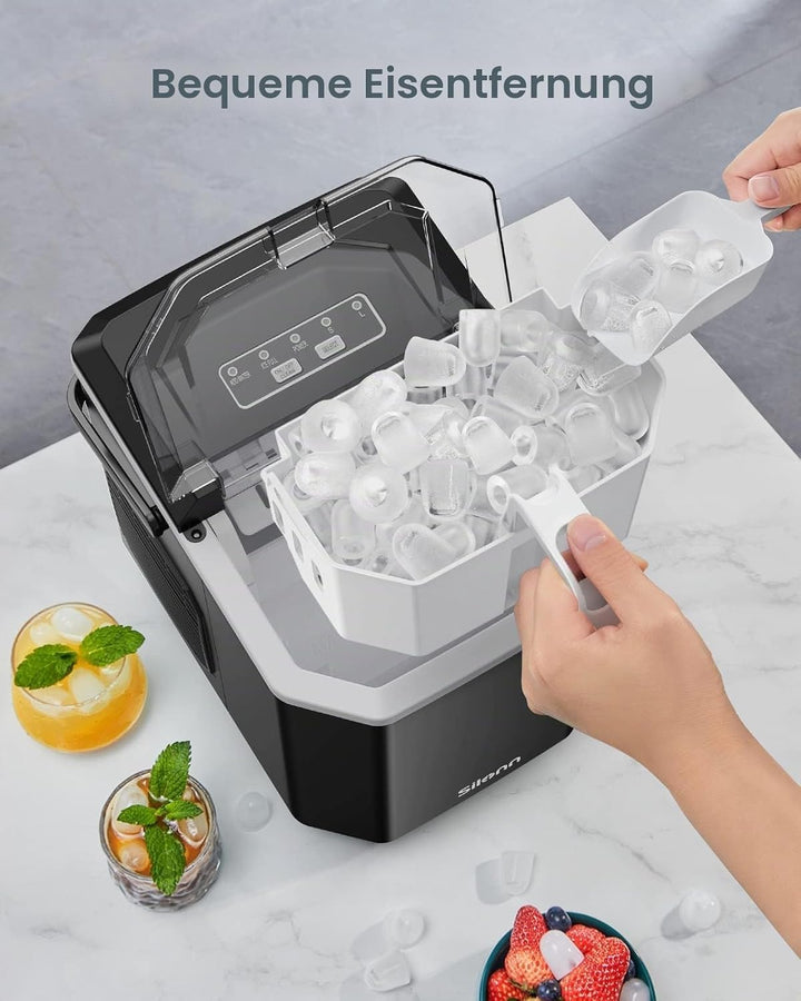 Silonn Eiswürfelmaschine mit Griff-Eiswürfelkorb – Tragbar &amp; Selbstreinigend, Mini Ice Maker 9 Eiswü