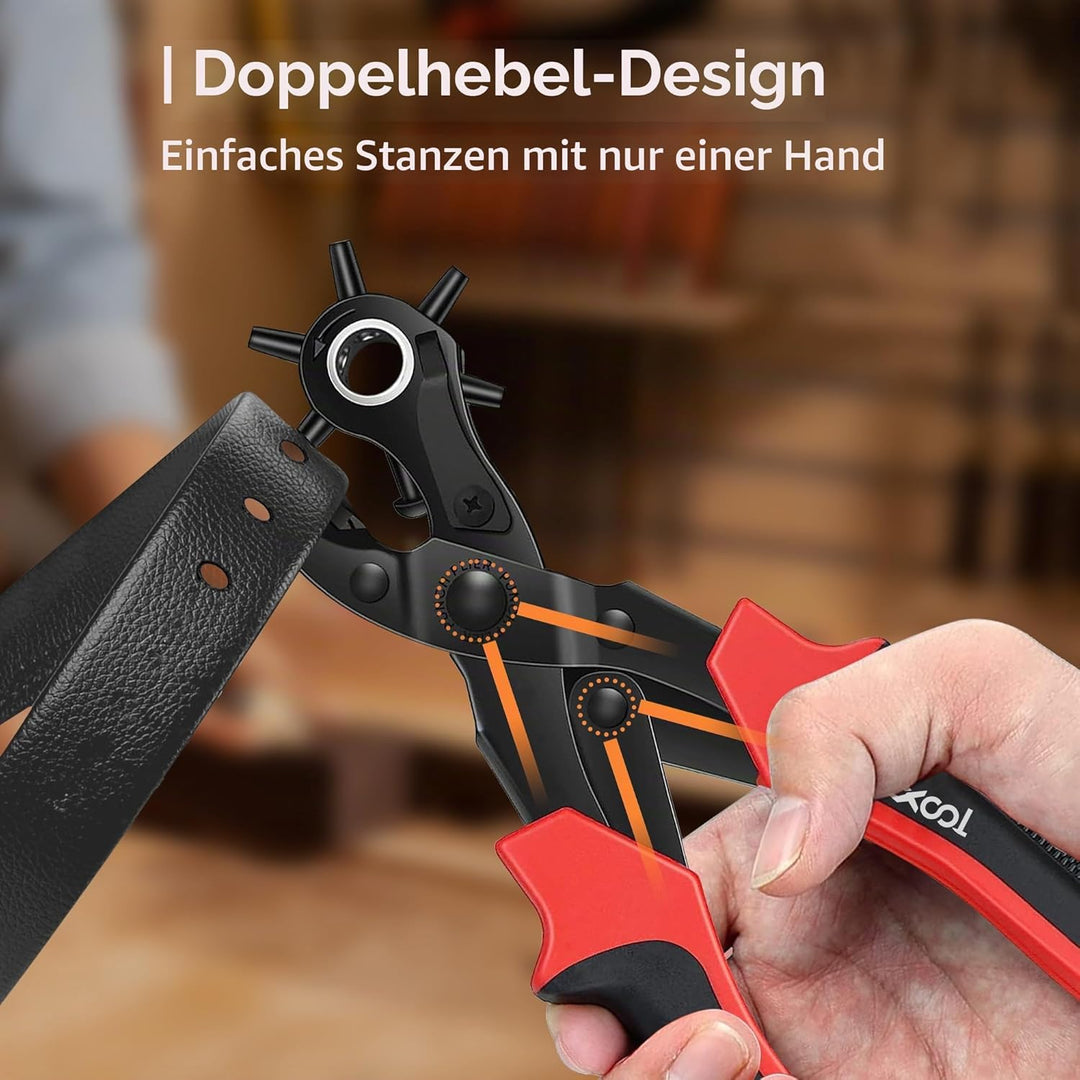 XOOL Lochzange für Leder, Gürtel Lochzange mit Hebelübersetzung, Ermüdungsfreies Arbeiten, Locher, G