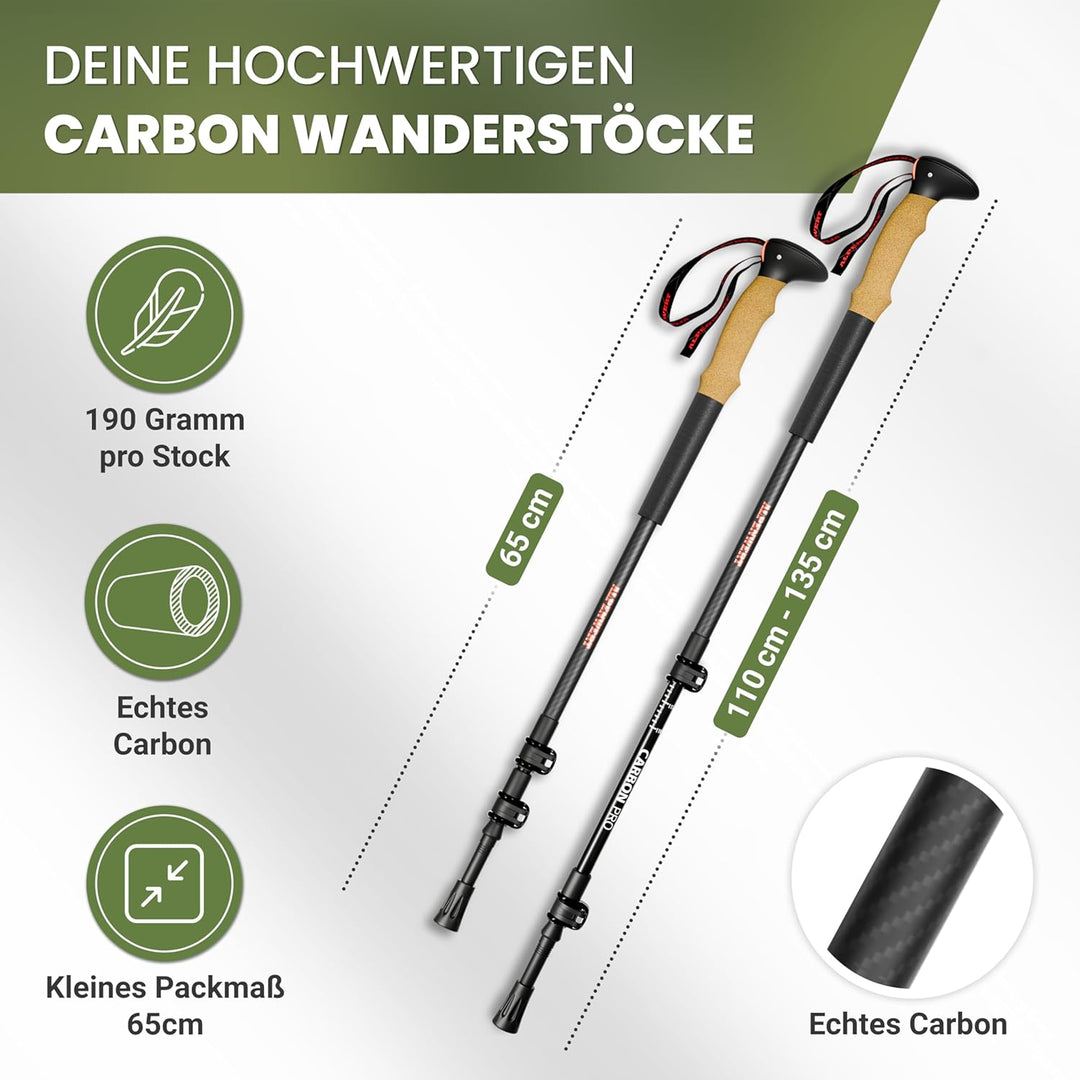 ALPENWERT Wanderstöcke [Carbon oder Aluminium] Walking Stöcke für Damen und Herren - Teleskop Trekki