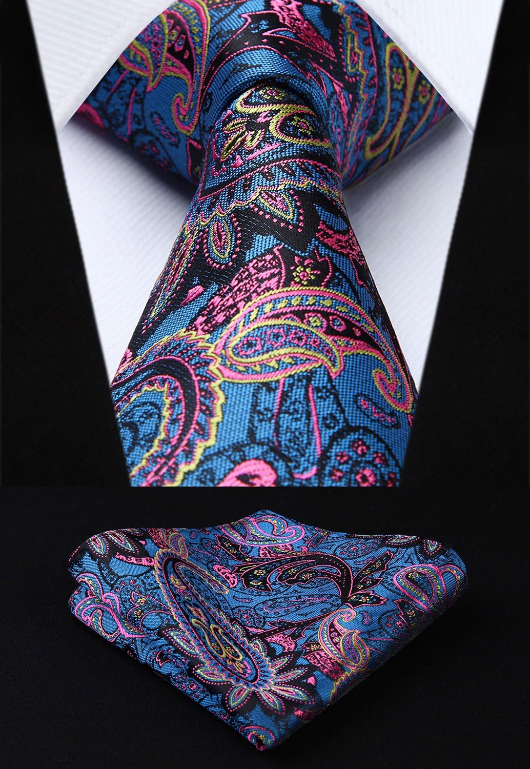 Enlision Herren Paisley Floral Jacquard Weste & Krawatte und Pocket Square Weste Anzug Set L Blau Ro