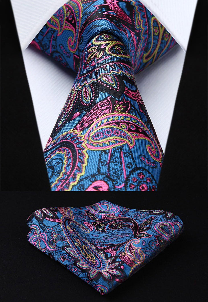 Enlision Herren Paisley Floral Jacquard Weste & Krawatte und Pocket Square Weste Anzug Set L Blau Ro