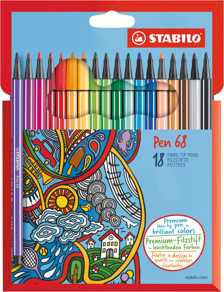 Premium-Filzstift - STABILO Pen 68 - 18er Pack - mit 18 verschiedenen Farben 18er Pack Standardfarbe