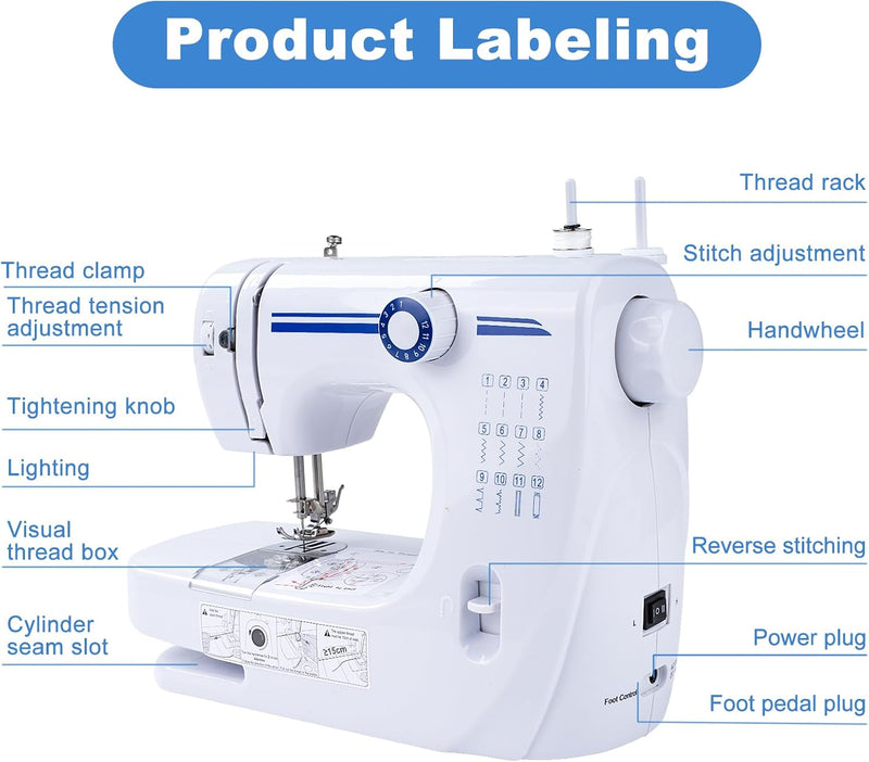 LetCart 608A Nähmaschine für Näh-Einsteiger & Anfänger, 12 Stichprogrammen, Tragbare Elektrische Näh